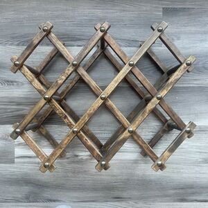 Vintage Wooden Folding Accordion Style Wine 8 Bottle Rack MCM Cottagecore